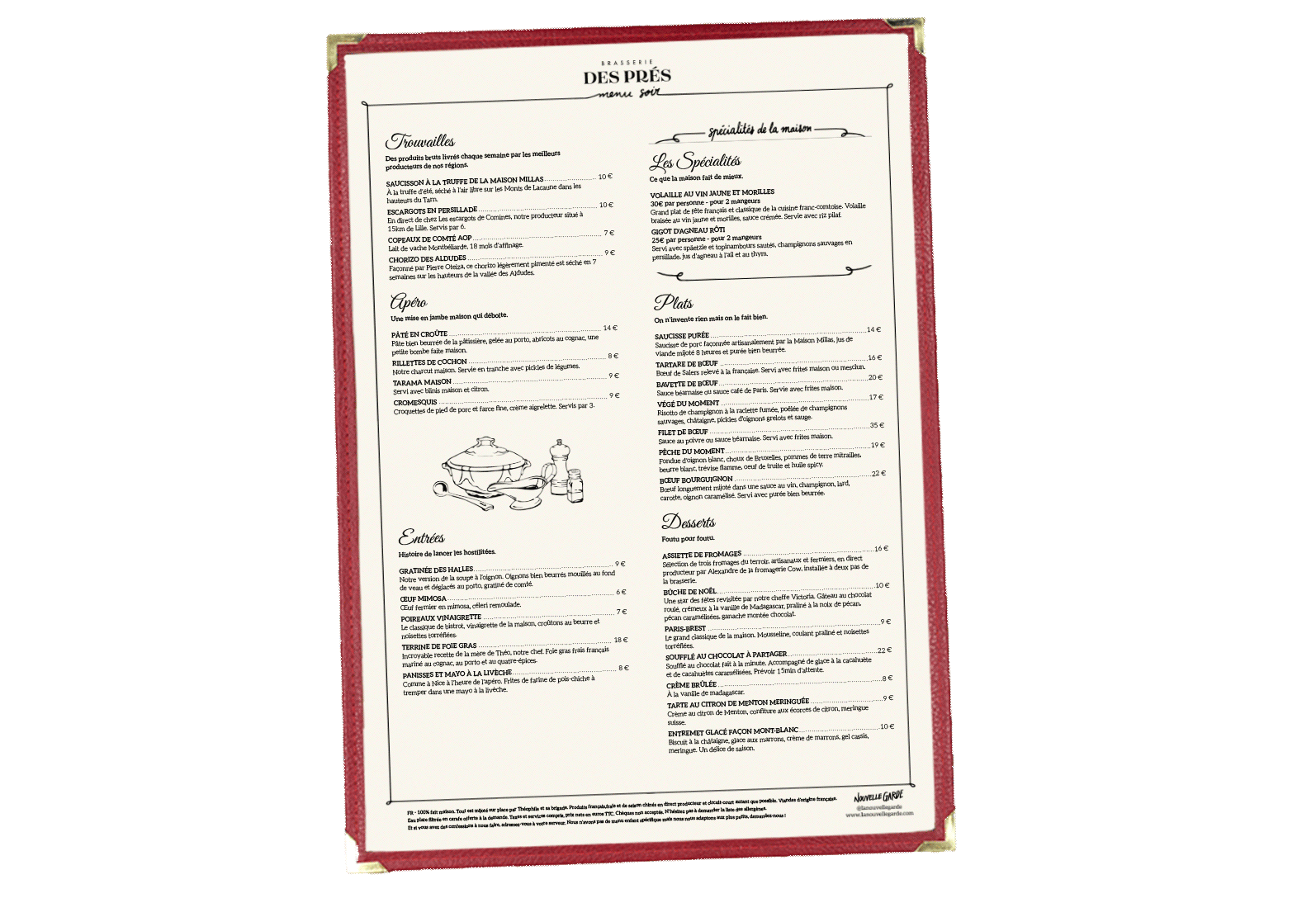 la nouvelle garde - menus - brasserie